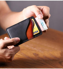 Black Leather Mens Front Pocket Wallet Personalized Slim Card Wallets for Men