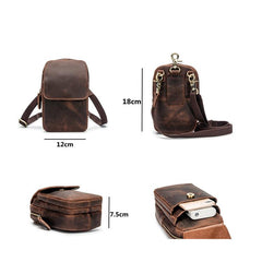 Cool Brown Leather Men's Small Belt Pouch Cell Phone Holster Belt Bag Mini Messenger Bag Side Bag For Men
