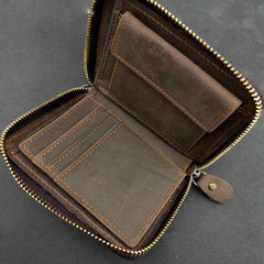 BADASS DARK BROWN LEATHER MENS TRIFOLD SMALL BIKER WALLET CHAIN WALLET Zipper WALLET WITH CHAIN FOR MEN - imessengerbags