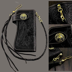 Handmade Black Leather Mens Biker Chain Wallet Biker wallet with Chain Long Wallet For Men - imessengerbags
