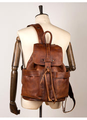 Cool Brown Mens Leather 15inchs Laptop Backpacks Travel Backpacks School Backpacks for men - imessengerbags