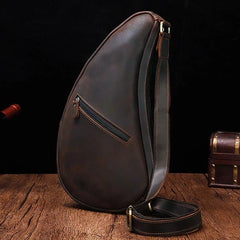 Cool Vintage Brown Leather Chest Bag Sling Bag Sling Crossbody Bag For Men - imessengerbags