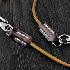 16'' Handmade Badass Tan Leather Long Wallet Chain Cool Punk Rock Biker Wallet Chain Trucker Wallet Key Chain for Men