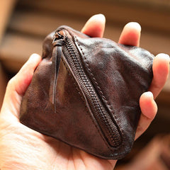 Vintage Slim Red Leather Mens Coin Wallet Zipper Coin Holder Change Pouch For Men - imessengerbags