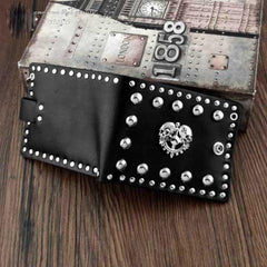 Punk Black Leather Men's Small Biker Wallet Chain Wallet Skull billfold Wallet with Chain For Men