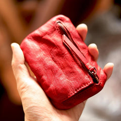 Vintage Slim Coffee Leather Mens Coin Wallet Zipper Coin Holder Change Pouch For Men - imessengerbags