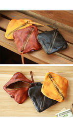 Vintage Slim Brown Leather Mens Coin Wallet Zipper Coin Holder Change Pouch For Men - imessengerbags