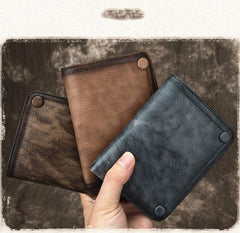 Brown Vintage Bifold Wallet Leather Mens Blue billfold Small Wallet Zipper Small Wallet For Men - imessengerbags