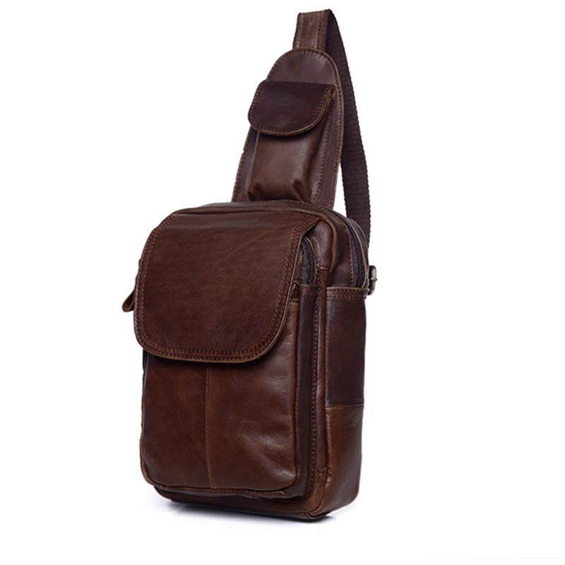 Leather Mens Sling Bag One Shoulder Backpack Chest Bag Sling Backpack for men - imessengerbags