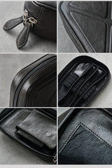 Cool Leather Black Mens Leather 4pcs Tobacco Pipe Case Zipper Tobacco Pipe Case for Men - imessengerbags