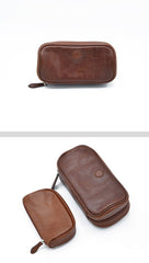 Cool Leather Black Mens Leather 2pcs Tobacco Pipe Case Zipper Tobacco Pipe Case for Men