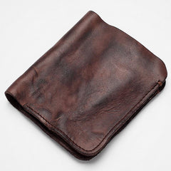 Dark Brown Handmade Leather Mens Bifold Small Wallet Brown billfold Wallet Card Wallet For Men - imessengerbags