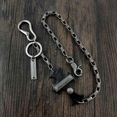 24'' HEAVY METAL CROSS BIKER SILVER WALLET CHAIN LONG PANTS CHAIN SILVER Jeans Chain Jean Chain FOR MEN