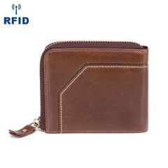 Cool Brown Small Zipper MENS LEATHER Brown Bifold Wallet SLIM billfold Brown Wallet FOR MEN - imessengerbags