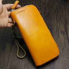 Cool Brown Leather Men's Biker Wallet Biker Chain Wallet Zipper Long Wallet with Chain For Men - imessengerbags