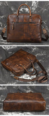 Vintage Leather Mens Briefcase Postman Bag 14inch Laptop Bag Handbag Work Bag For Men - imessengerbags