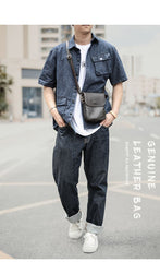 Cool Black Leather Mens Small Vertical Courier Bag Brown Messenger Bags Blue Postman Bag For Men - imessengerbags