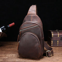 Cool Vintage Brown Leather Chest Bag Sling Bags Crossbody Sling Bag One Shoulder Backpack For Men - imessengerbags