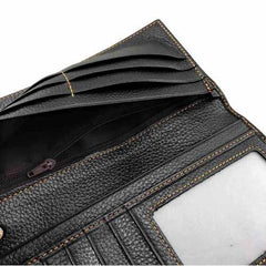 Badass Black Leather Men's Punk Cross Long Biker Chain Wallet Black Long Wallet with Chain For Men