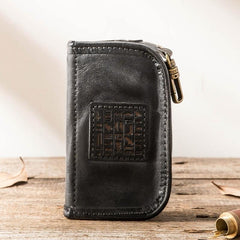 Black Handmade Leather Mens Small Car Key Wallet Dark Brown Key Holder Coin Purse Card Holder For Men - imessengerbags