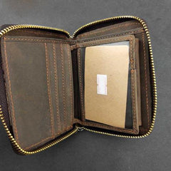 BADASS DARK BROWN LEATHER MENS TRIFOLD SMALL BIKER WALLET CHAIN WALLET Zipper WALLET WITH CHAIN FOR MEN - imessengerbags