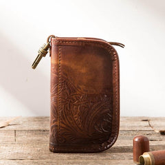 Black Handmade Leather Mens Small Car Key Wallet Dark Brown Key Holder Coin Purse Card Holder For Men - imessengerbags