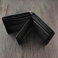 Badass Black Leather Men's Trifold Cross Small Biker Wallet Chain Wallet with chain For Men - imessengerbags