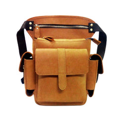 Cool Brown Leather Men's Drop Leg Bag Small Side Bag Belt Pouch Waist Bag For Men