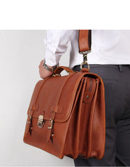 Top Brown Large Leather Mens Business 15 inches Laptop Work Briefcase Large Handbag Briefcase Business Bags For Men - imessengerbags