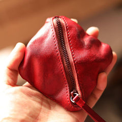 Vintage Slim Brown Leather Mens Coin Wallet Zipper Coin Holder Change Pouch For Men - imessengerbags