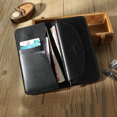 Coffee Leather Mens Bifold Long Wallets Personalized Handmade Coffee Travel Leather Wallet for Men