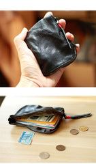 Vintage Slim Brown Leather Mens Coin Wallet Zipper Coin Holder Change Pouch For Men - imessengerbags