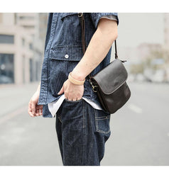 Cool Black Leather Mens Small Vertical Courier Bag Brown Messenger Bags Blue Postman Bag For Men - imessengerbags