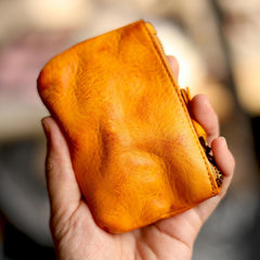 Vintage Slim Coffee Leather Mens Coin Wallet Zipper Coin Holder Change Pouch For Men - imessengerbags