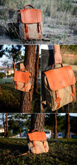 Cool Canvas Leather Womens Mens College Backpack 14'' Travel Backpack Computer Backpack for Men - imessengerbags