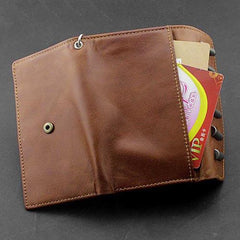 BADASS BROWN SKULL LEATHER MENS TRIFOLD SMALL BIKER WALLETS CHAIN WALLET WALLET WITH CHAIN FOR MEN - imessengerbags
