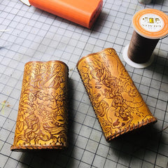 Handmade Tooled Grid Leather Brown Mens DICODES BOXMINI Holder Cigarette Case for Men