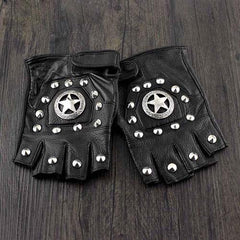 Cool Mens Black Star Leather Half-Finger Rock Gloves Motorcycle Gloves Black Biker Gloves For Men - imessengerbags