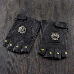 Cool Mens Black Dragon Head Leather Half-Finger Rock Gloves Black Motorcycle Gloves Biker Gloves For Men - imessengerbags