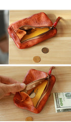 Vintage Slim Brown Leather Mens Coin Wallet Zipper Coin Holder Change Pouch For Men - imessengerbags