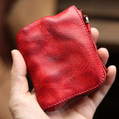 Vintage Slim Brown Leather Mens Coin Wallet Zipper Coin Holder Change Pouch For Men - imessengerbags