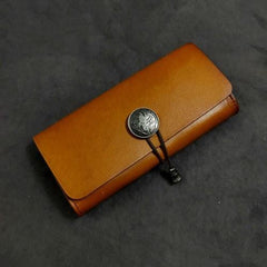 Vintage Brown Leather Men's Bifold Long Wallet Black Flip Long Wallet Clutch For Men