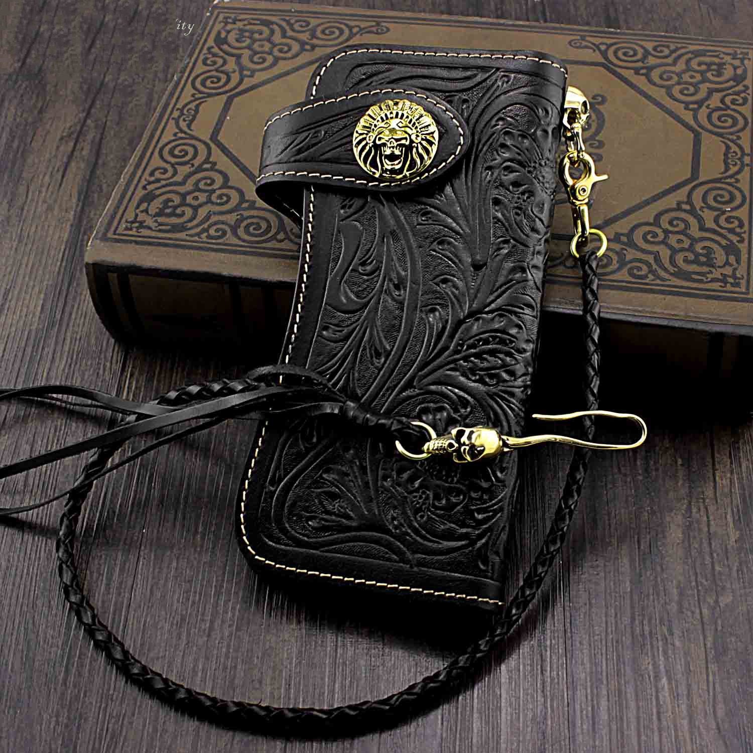 Handmade Black Leather Mens Biker Chain Wallet Biker wallet with Chain Long Wallet For Men - imessengerbags