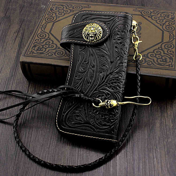 Handmade Black Leather Mens Biker Chain Wallet Biker wallet with Chain Long Wallet For Men - imessengerbags