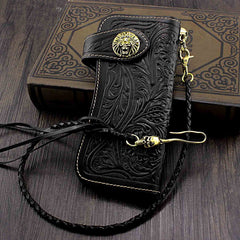 Handmade Black Leather Mens Biker Chain Wallet Biker wallet with Chain Long Wallet For Men - imessengerbags