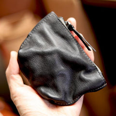 Vintage Slim Brown Leather Mens Coin Wallet Zipper Coin Holder Change Pouch For Men - imessengerbags