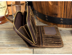 Cool Brown Mens long Wallet Bifold Zipper Clutch Wallet Cellphone Long Wallet for Men - imessengerbags