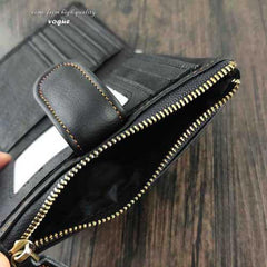 Black Leather Men's Small Biker Wallet Chain Wallet billfold Bifold Wallet with Chain Coin Purse For Men