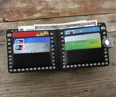 Punk Black Leather Men's Small Biker Wallet Chain Wallet Skull billfold Wallet with Chain For Men