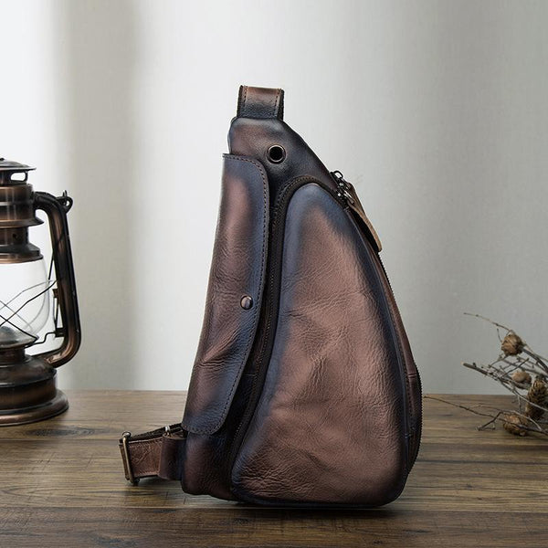 Cool Leather Mens One Shoulder Backpack Sling Bag Chest Bag Sling Backpack for men - imessengerbags